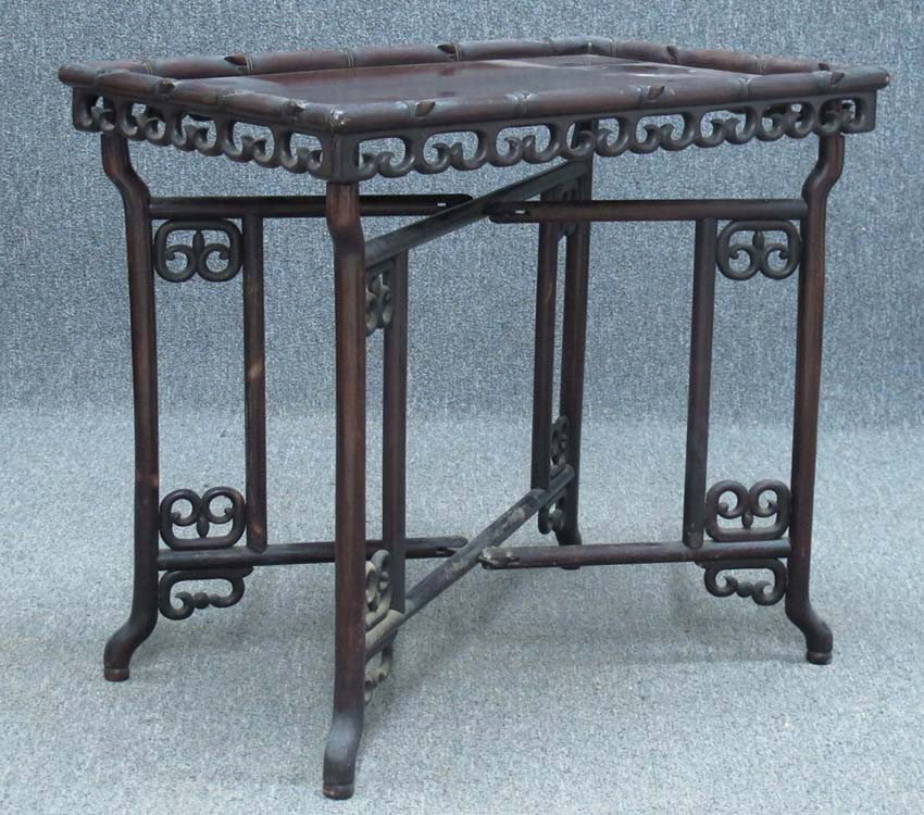 CHINESE TEAK CARVED SIDE TABLE heights- 26" top: CHINESE TEAK CARVED SIDE TABLE heights- 26" top- 20" x 30"