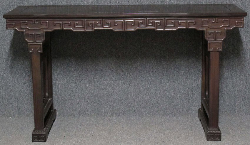 CHINESE CARVED WOOD ALTAR TABLE: CHINESE CARVED WOOD ALTAR TABLE height- 35", length-63", depth-20 1/4"
