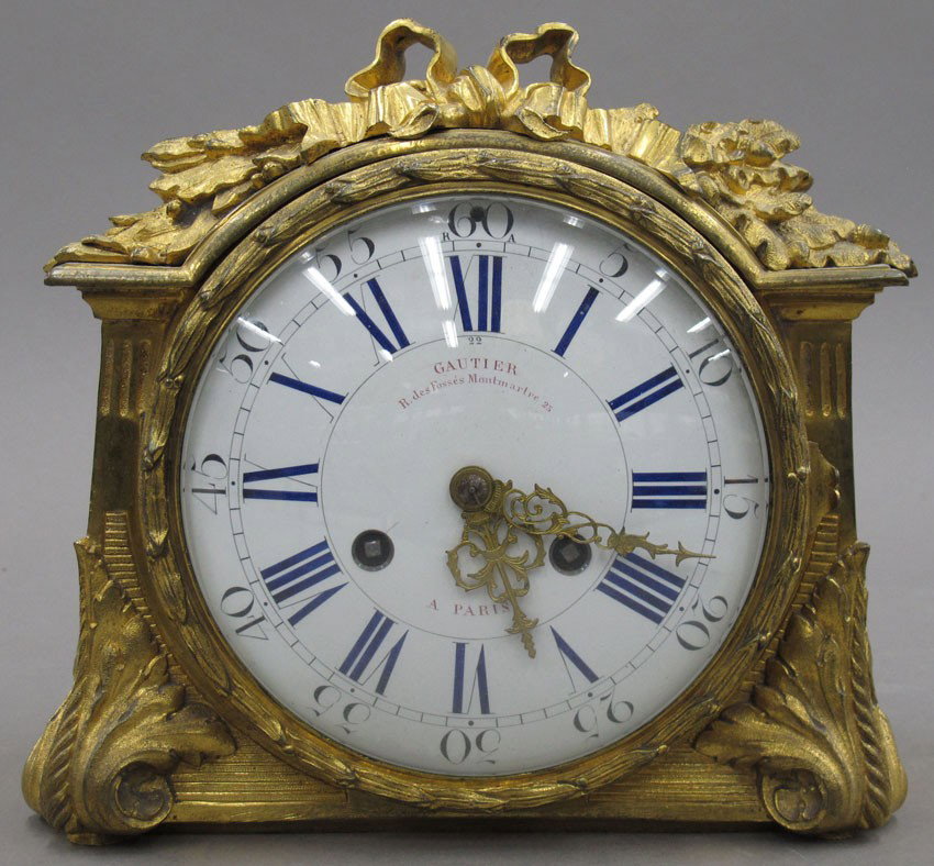 FRENCH BRONZE SALON CLOCK marked Paris height-: FRENCH BRONZE SALON CLOCK marked Paris height- 8 1/2"