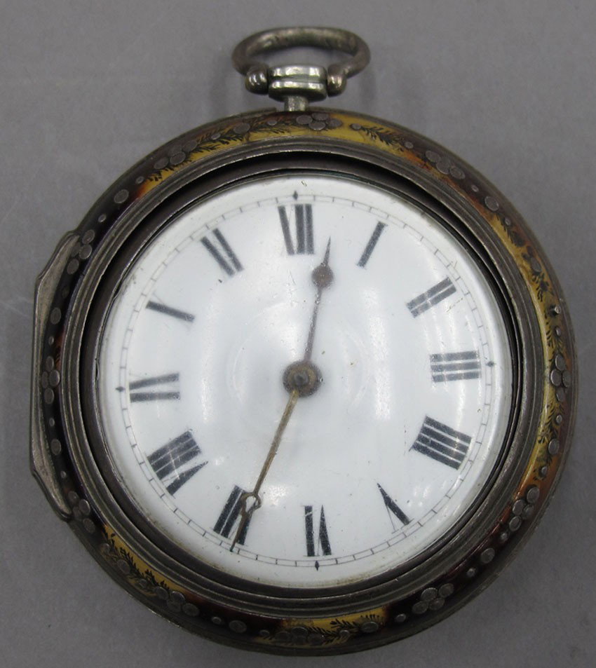 ENGLISH FUSEE POCKET WATCH with silver portrait: ENGLISH FUSEE POCKET WATCH with silver portrait circa 18th century length- 2 1/2"