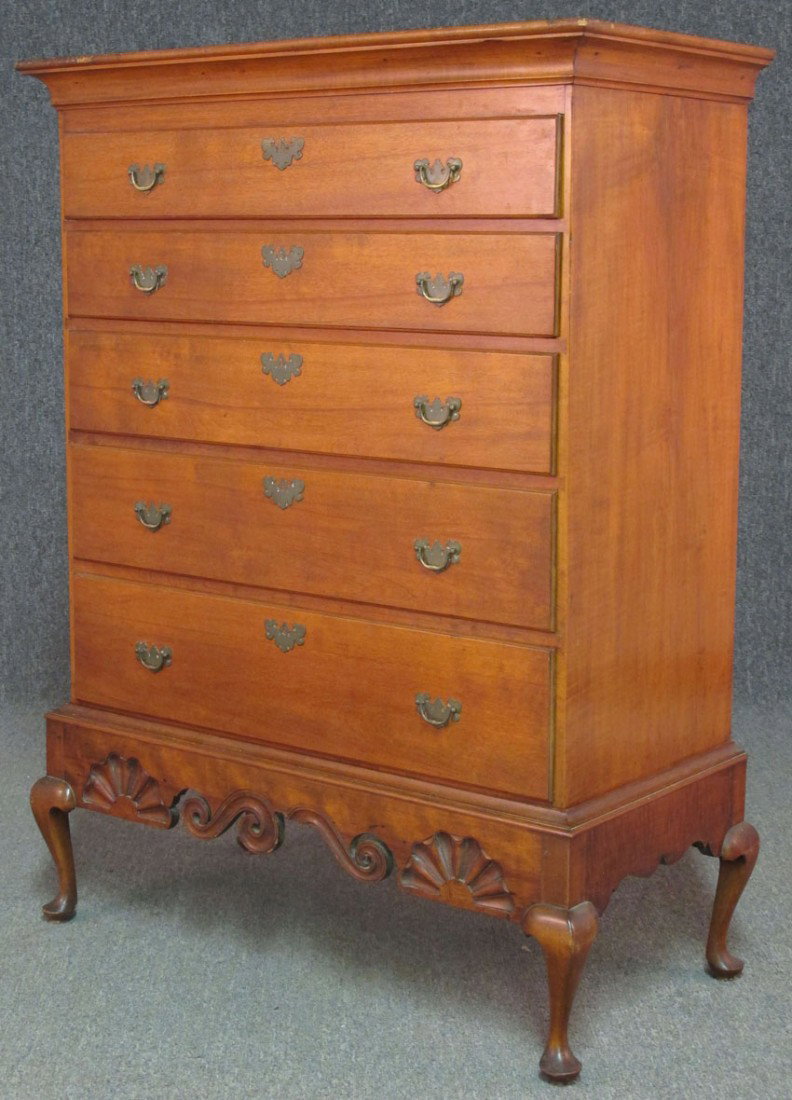 EARLY AMERICAN CHERRY DRESSER ON STAND width- 3: EARLY AMERICAN CHERRY DRESSER ON STAND width- 36" depth- 18" height- 52"