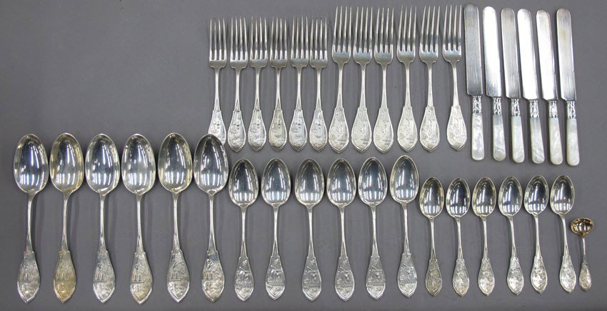 LOT OF STERLING SILVER FLATWARE W. M. SAVAGE to: LOT OF STERLING SILVER FLATWARE W. M. SAVAGE total pieces- 3weight- 40 troy oz plus (6) knives