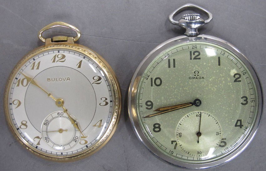LOT OF (2) POCKET WATCHES includes Omega and Bu: LOT OF (2) POCKET WATCHES includes Omega and Bulova
