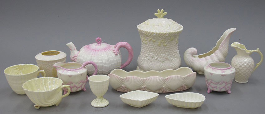 LOT OF (13) PCS. OF BELLEEK CHINA teapots, vase: LOT OF (13) PCS. OF BELLEEK CHINA teapots, vases