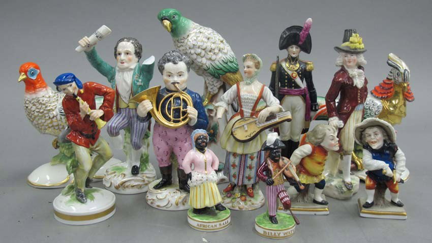 LOT OF (13) CONTINENTAL PORCELAIN FIGURES INCLU: LOT OF (13) CONTINENTAL PORCELAIN FIGURES INCLUDING ROYAL VIENNA some damage height- 3 1/2"- 8"
