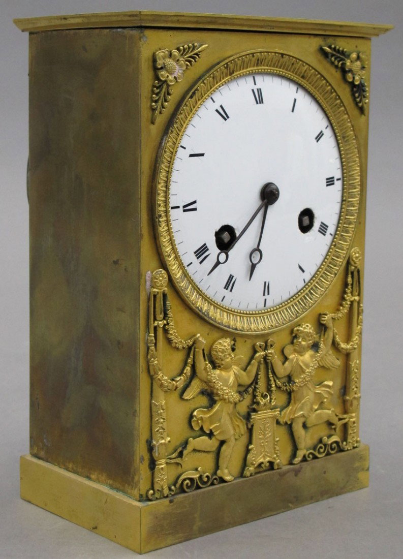 FRENCH CAST METAL CLOCK note - no pendulum heig: FRENCH CAST METAL CLOCK note - no pendulum height - 7"