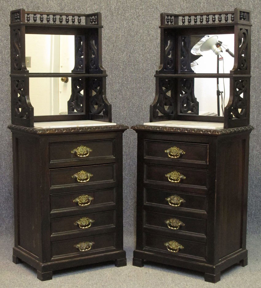 PAIR OF LATE VICTORIAN MIRRORED BACK NIGHT STAN: PAIR OF LATE VICTORIAN MIRRORED BACK NIGHT STANDS height- 56", width- 21"