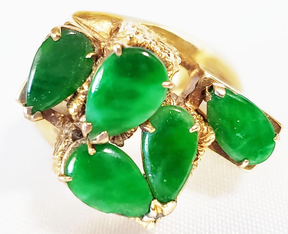 LADYS 14KT JADE MULTI-STONE RING (1 of 5)