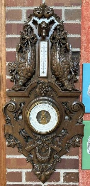 FRENCH CARVED WALNUT BAROMETER, PARIS (1 of 4)