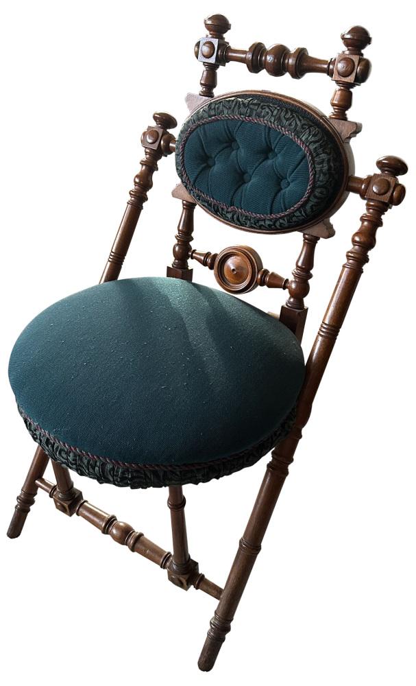 HUNTZINGER WALNUT CAMPAIGN CHAIR, 19TH C.: Height- 33" Width- 18"