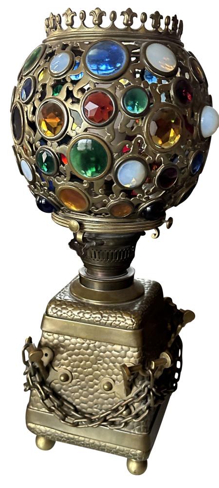 JEWELED BRASS SHADE 19TH C. LAMP (1 of 5)