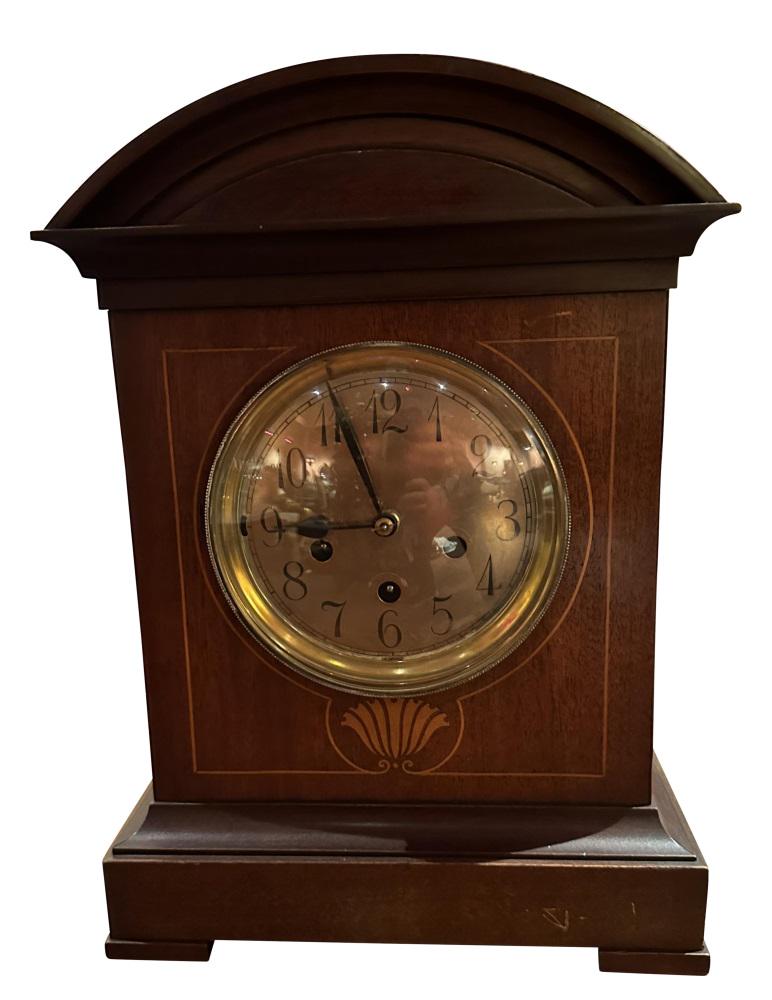 SHERATON STYLE INLAID MAHOGANY CHIMING CLOCK (1 of 5)
