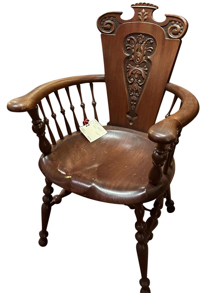 VICTORIAN MAHOGANY ARM CHAIR W/SPINDLED SIDES: Height- 37" Seat-24" Inv. #58-02