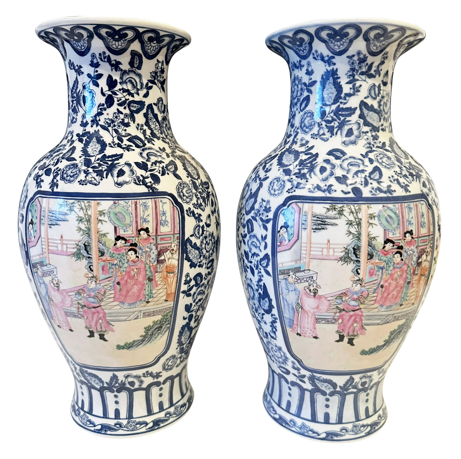 PAIR OF CHINESE BLUE AND WHITE PORCELAIN VASES: Height- 16" Third party shipping only for this lot