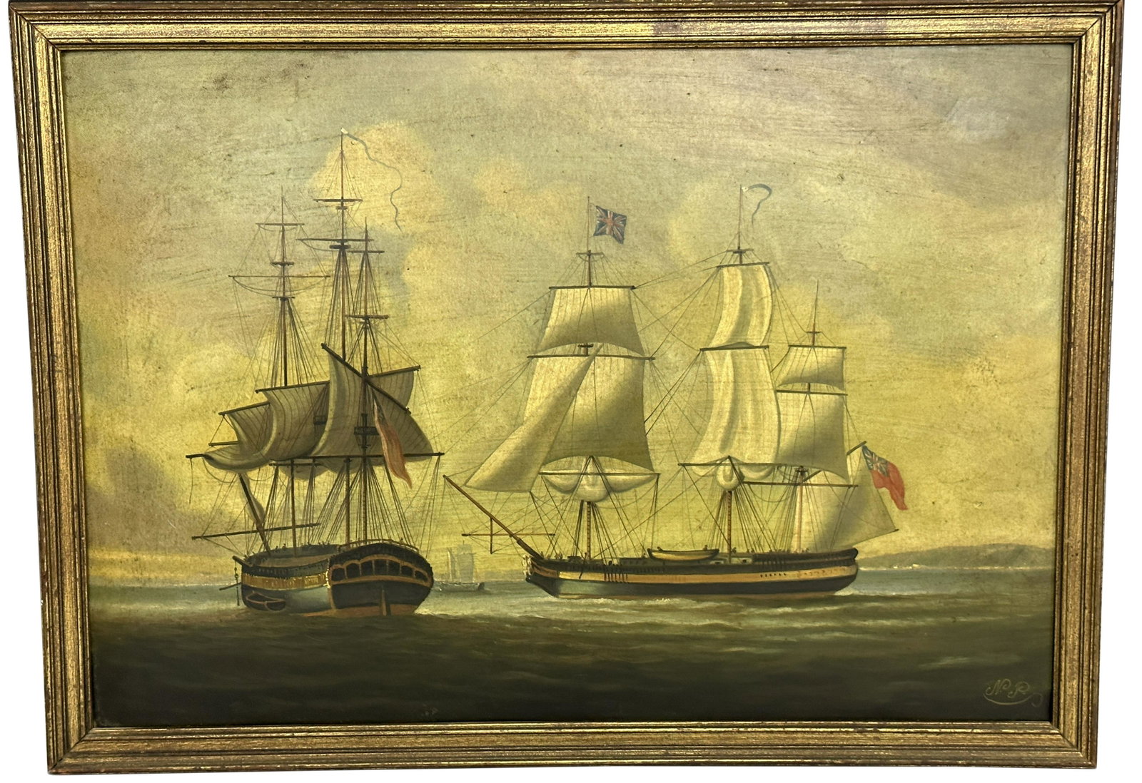 VINTAGE OIL ON BOARD OF MARITIME SCENE: Sight- 16" x 23" Overall- 18 1/4" x 25" Third party shipping only for this lot