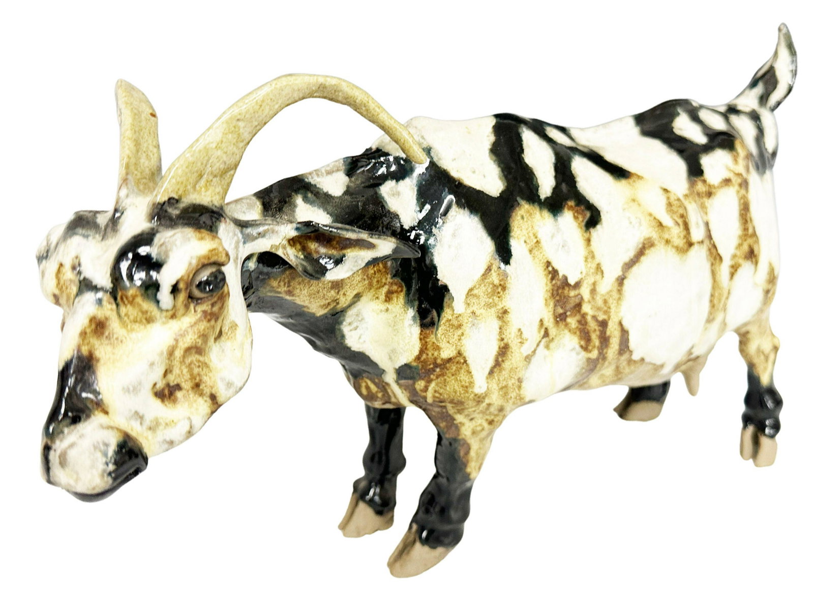 DECORATIVE CLAY FIGURE OF A GOAT: Overall- 8" x 15" Third party shipping only for this lot