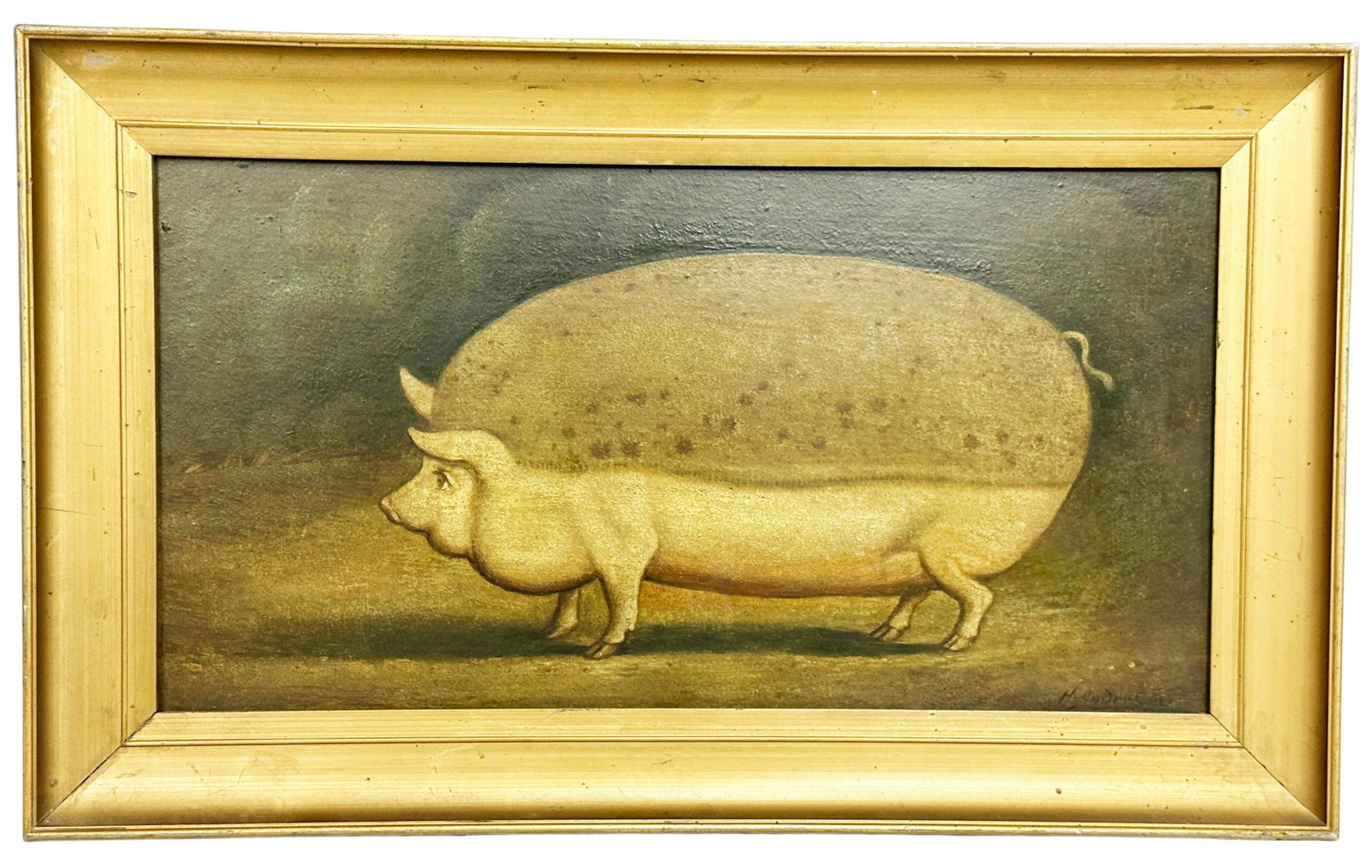 VINTAGE OIL ON BOARD, PORTRIAT OF PIG: Signed- H. Anders Overall- 6 3/4" x 13" Shipping U.S. $60 plus insurance