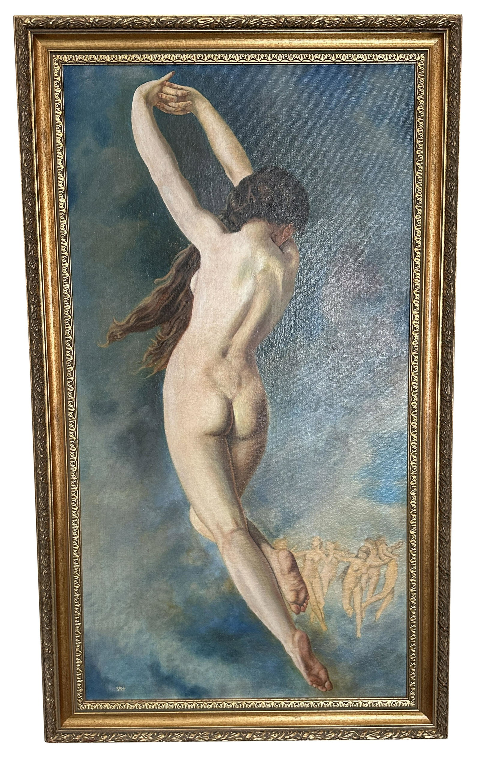 EUROPEAN 20TH C. OIL ON CANVAS (SIGNED SRM): Subject- Portrait of nude Sight- 15 1/2" x 29" Overall- 20" x 33" Third party shipping only for this lot