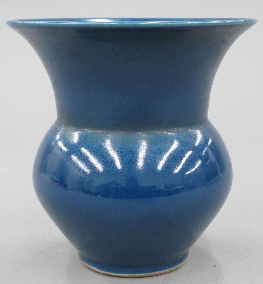 CHINESE BLUE ENAMELED VASE with (6) character ma: CHINESE BLUE ENAMELED VASE with (6) character mark on bottom height- 6"