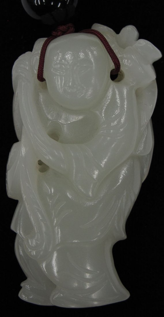 CHINESE CARVED JADE PENDANT OF FIGURE length- 2 : CHINESE CARVED JADE PENDANT OF FIGURE length- 2 1/2"