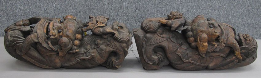 LOT OF (2) ASIAN WOOD CARVINGS length- 29" : LOT OF (2) ASIAN WOOD CARVINGS length- 29"