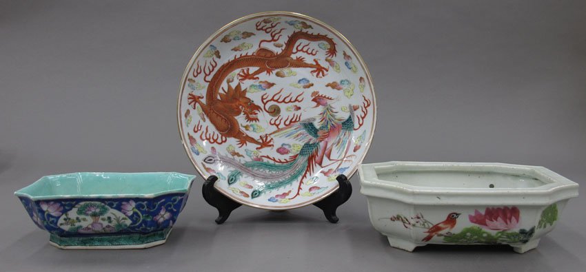 LOT OF (3) CHINESE ITEMS includes plate and bowl: LOT OF (3) CHINESE ITEMS includes plate and bowls plate with (6) character mark diameter- 6 1/2", 8 1/4", 9"