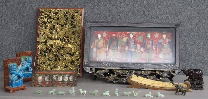 ASSORTMENT OF ASIAN ART bookends, carvings, hard: ASSORTMENT OF ASIAN ART bookends, carvings, hard stone carvings