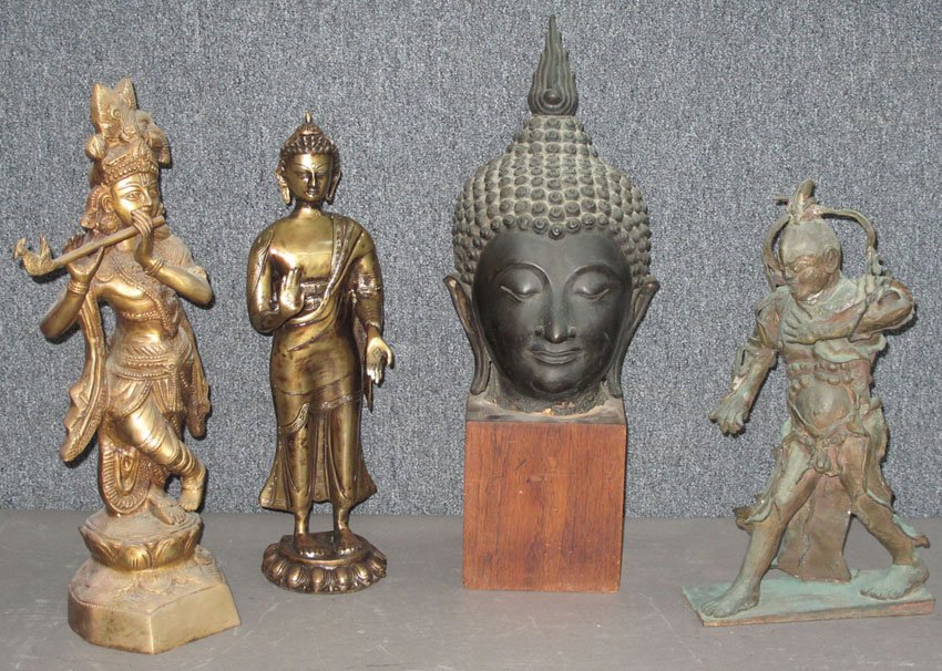 LOT OF (4) ASIAN STATUES heights- 19"- 25": LOT OF (4) ASIAN STATUES heights- 19"- 25"