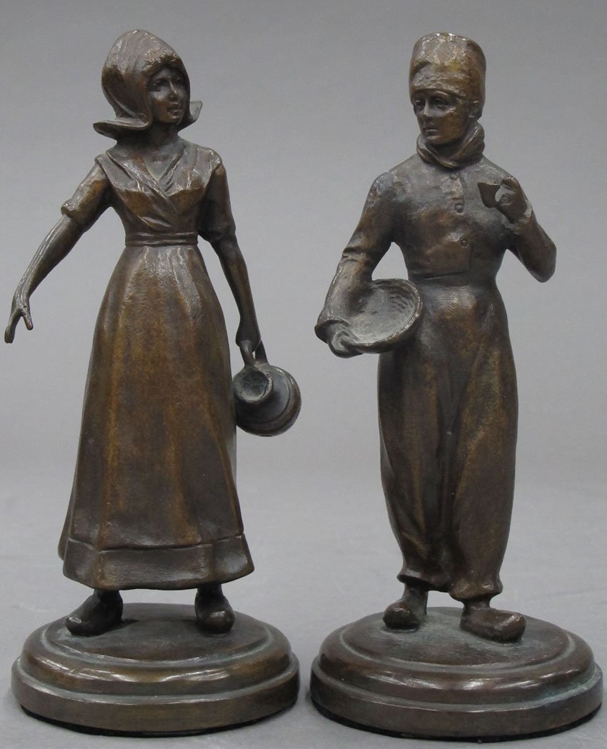 PAIR OF BRONZE CONTINENTAL FIGURAL STATUES signed: PAIR OF BRONZE CONTINENTAL FIGURAL STATUES signed W. Hoppe, S.F. height- 6 3/4"
