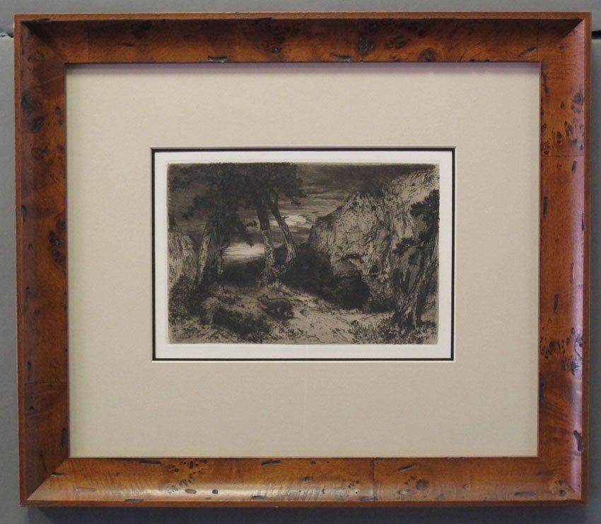 THOMAS MORAN, LITHOGRAPH Forrest Scene with Bear: THOMAS MORAN, LITHOGRAPH Forrest Scene with Bear sight- 5 3/4" x 8 1/2"