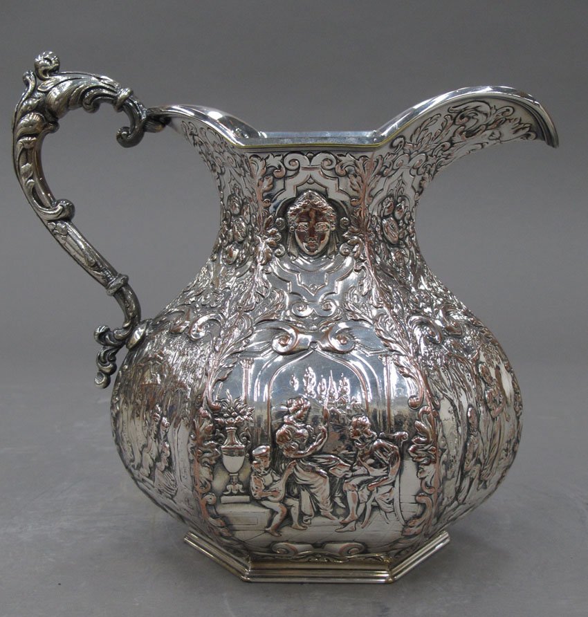 SILVER OVER COPPER PITCHER by Sheffield height- 7: SILVER OVER COPPER PITCHER by Sheffield height- 7 7/8"