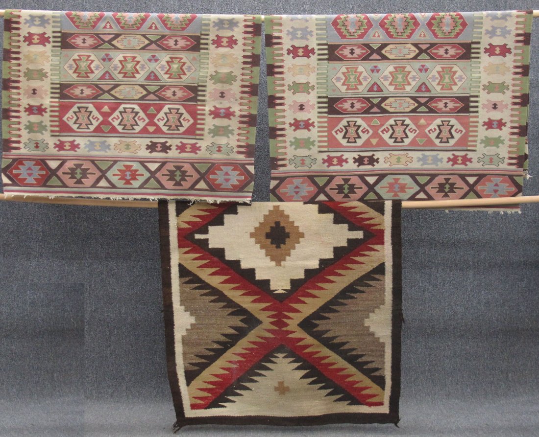 LOT OF (3) NATIVE AMERICAN INDIAN RUGS size- 45 1: LOT OF (3) NATIVE AMERICAN INDIAN RUGS size- 45 1/4" x 63 3/4" 46" x 68 1/4" 48 1/4" x 68 1/4"