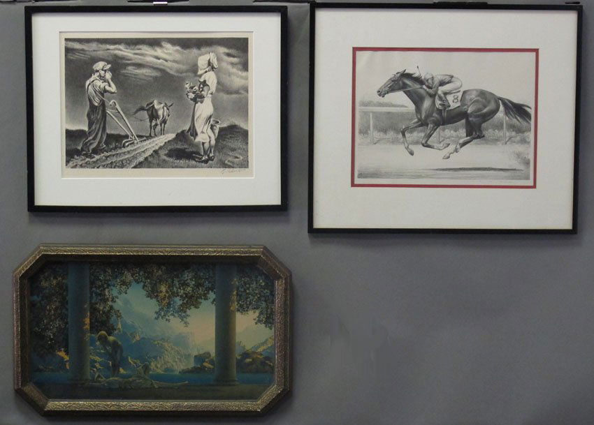 LOT OF (3) PRINTS includes Maxfield Parrish, C. W: LOT OF (3) PRINTS includes Maxfield Parrish, C. W. Anderson, Georges Schreiber overall size- 14 3/4" x 18 3/4" 16 1/2" x 19 1/2" 12 1/2" x 20"