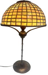 TIFFANY STUDIOS GLASS SHADE & BRONZE BASE