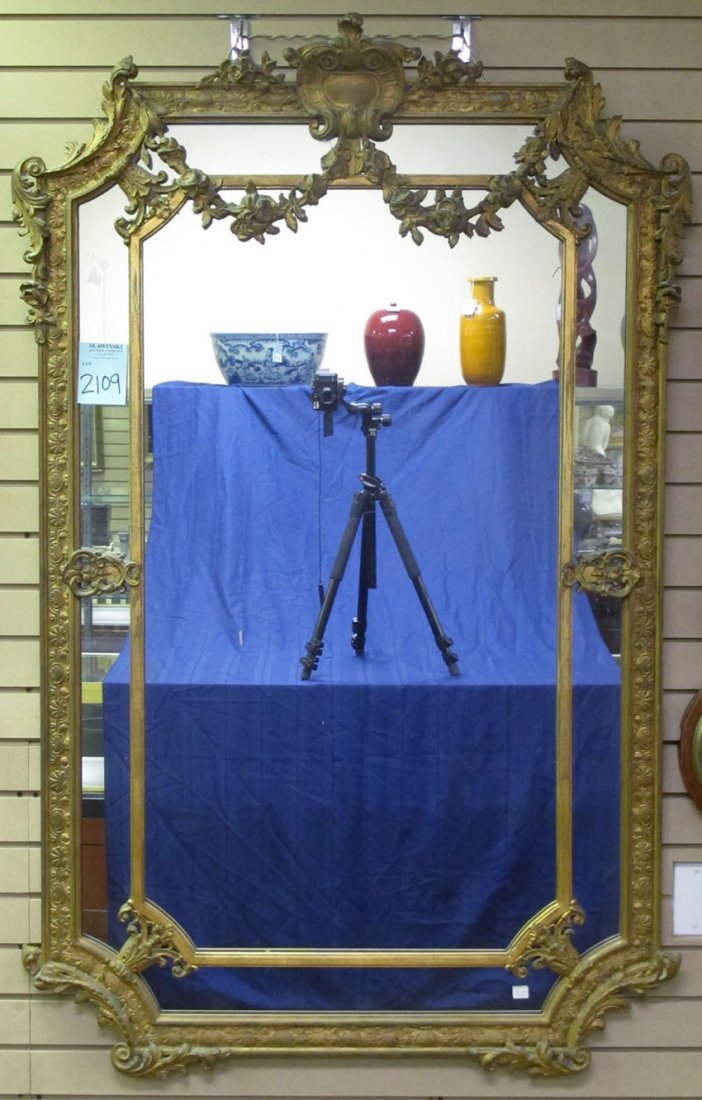 LOUIS XV STYLE GESSO WALL MIRROR circa 1900 ove: LOUIS XV STYLE GESSO WALL MIRROR circa 1900 overall- 36" x 57 3/4"
