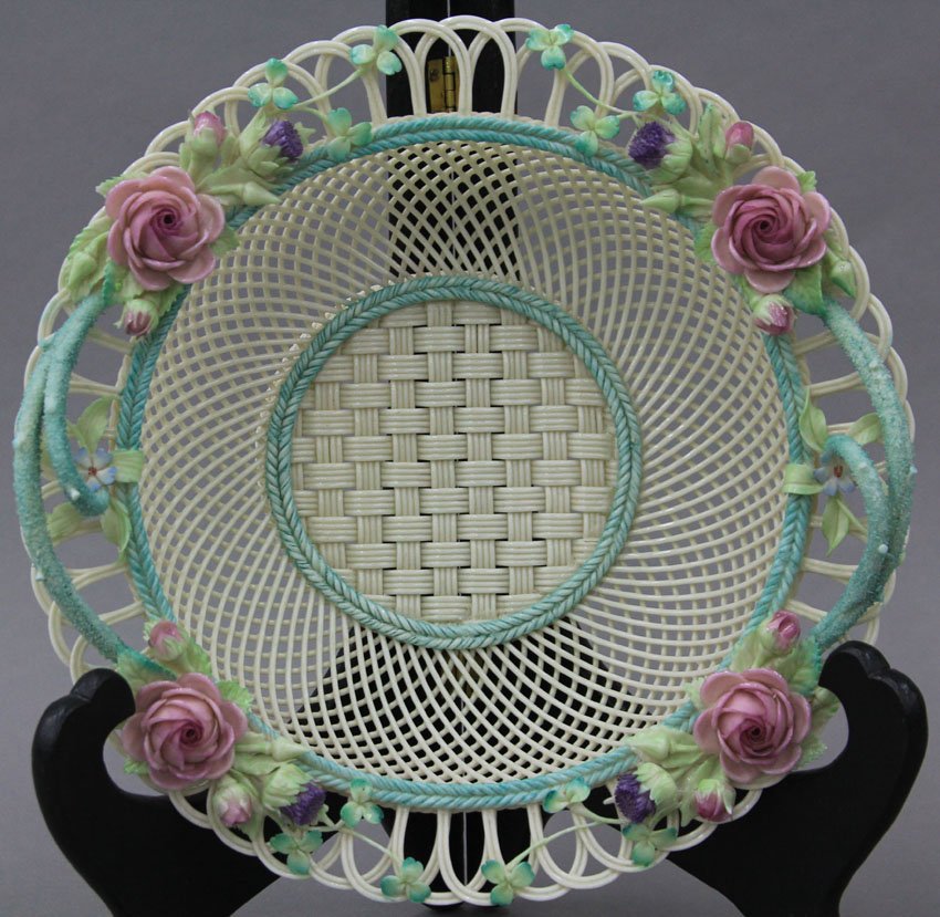 EARLY 20TH CENTURY BELLEEK BOWL with applied fl: EARLY 20TH CENTURY BELLEEK BOWL with applied flowers diameter- 9 1/2"