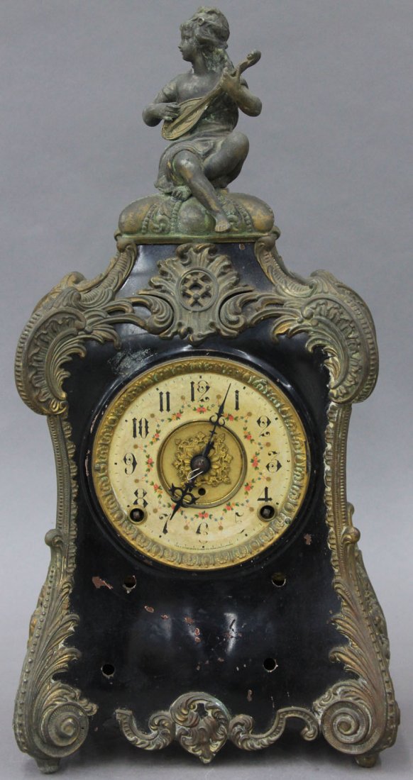 LATE VICTORIAN MANTLE CLOCK signed F. Kroeber,: LATE VICTORIAN MANTLE CLOCK signed F. Kroeber, New York height- 18"