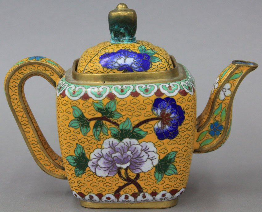 CHINESE CLOISONNE TEA POT note- stamp mark on b: CHINESE CLOISONNE TEA POT note- stamp mark on bottom height- 6"