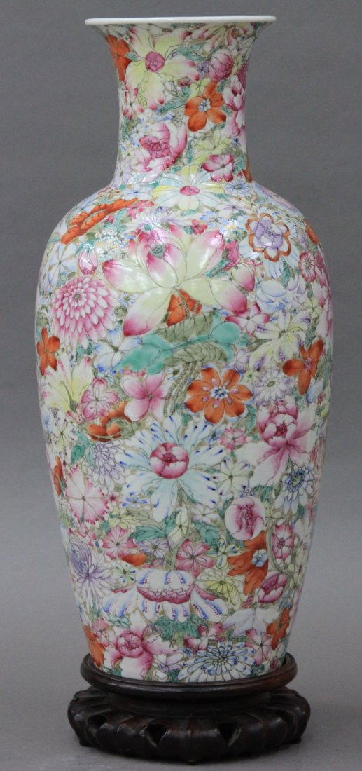 CHINESE PORCELAIN FAMILLE VASE note- stamp mark: CHINESE PORCELAIN FAMILLE VASE note- stamp mark on bottom height- 17 1/4"