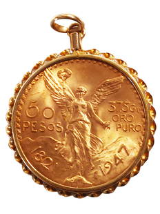 1947 GOLD 50 PESO COIN SET WITH BEZEL: ?.