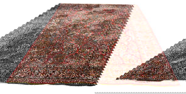 SAROUK ROOMSIZE VINTAGE PERSIAN CARPET: Overall- 107" x 143" Condition- good overall Third party shipping/pick up in person