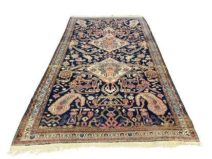 CAUCASIAN VINTAGE TRIBAL CARPET: Overall- 74" x 128" Condition- some loss to foundation, AS IS. Third party shipping/pick up in person