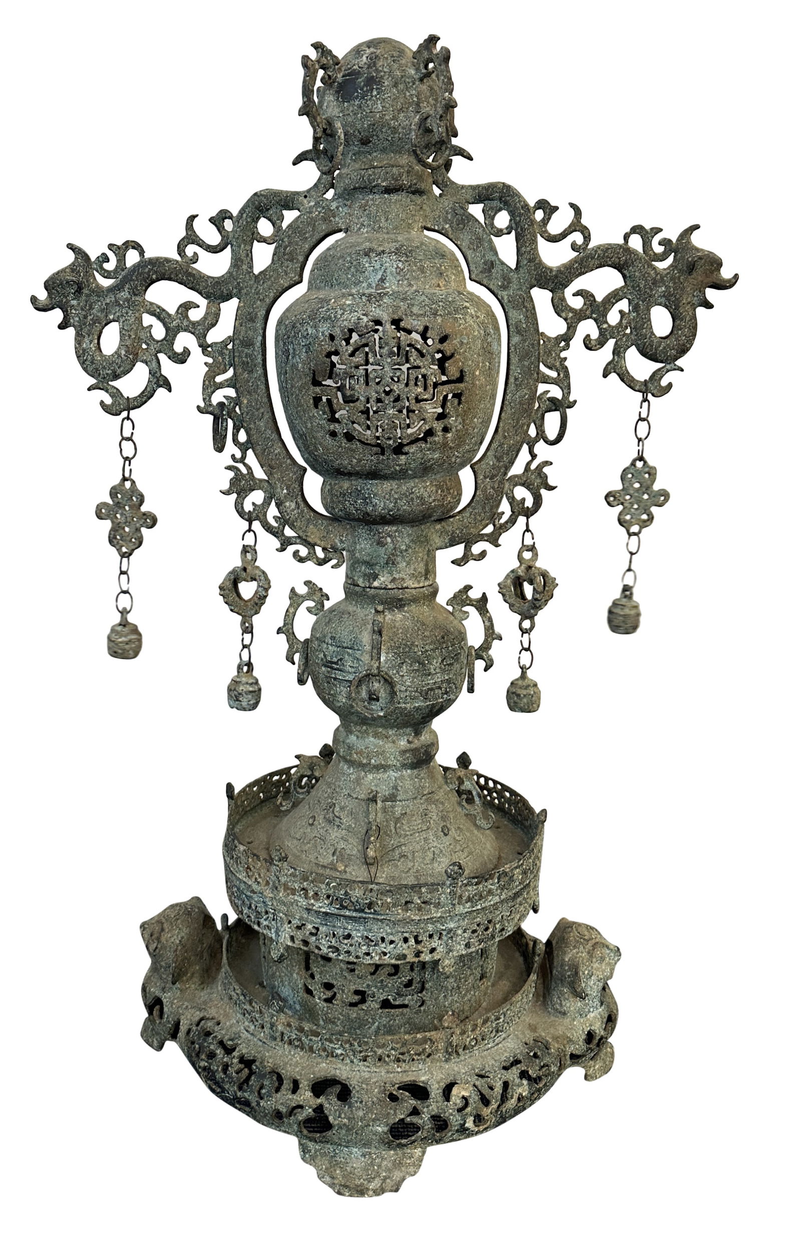 CHINESE VINTAGE CAST BRONZE GARDEN URN (1 of 4)