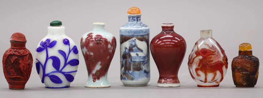 LOT OF (7) ASIAN DECORATIVE SNUFF BOTTLES height: LOT OF (7) ASIAN DECORATIVE SNUFF BOTTLES height-