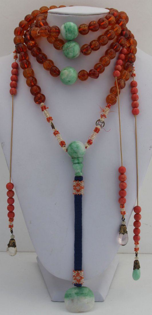 CHINESE MANDARIN AMBER BEAD NECKLACE with box no: CHINESE MANDARIN AMBER BEAD NECKLACE with box note- original letter