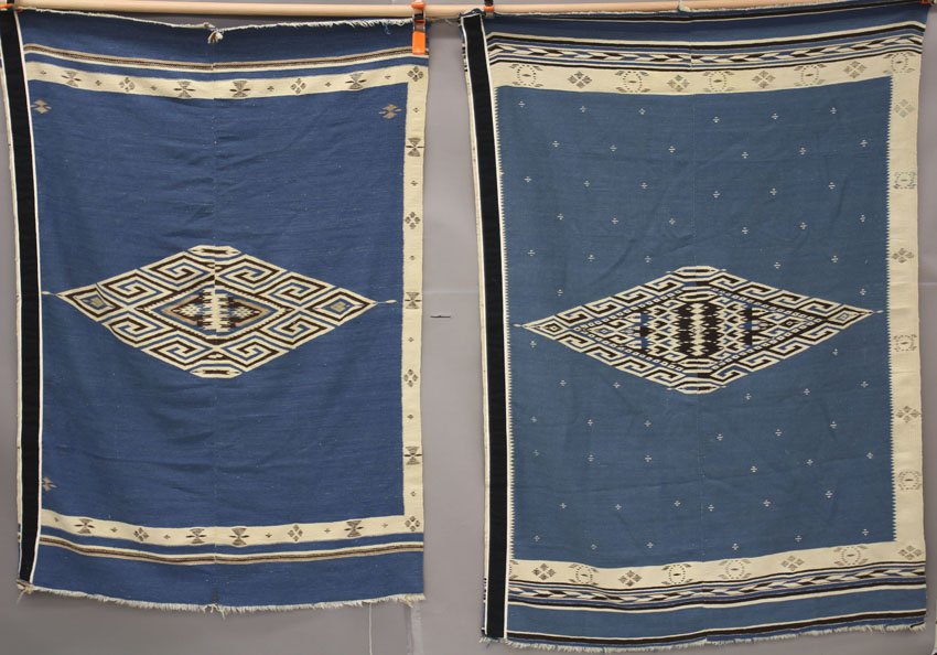 LOT OF (2) BLUE SERAPE BLANKETS: LOT OF (2) BLUE SERAPE BLANKETS size- 47 1/4" x 66", 50" x 71"