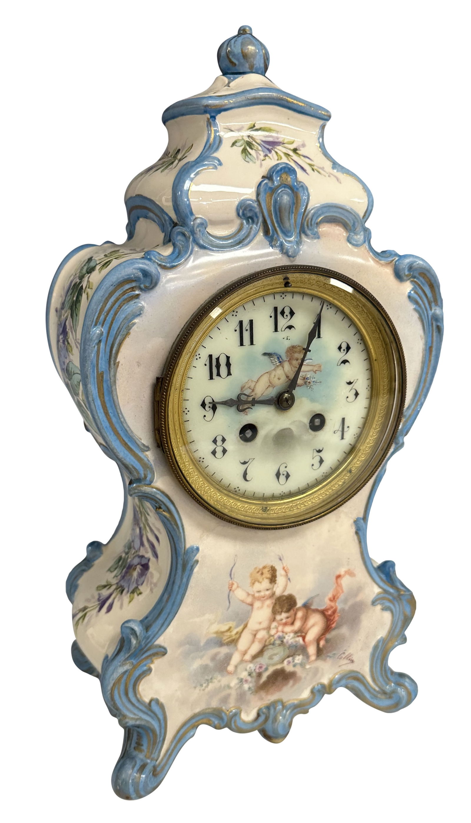FRENCH VINTAGE PORCELAIN MANTLE CLOCK (1 of 4)