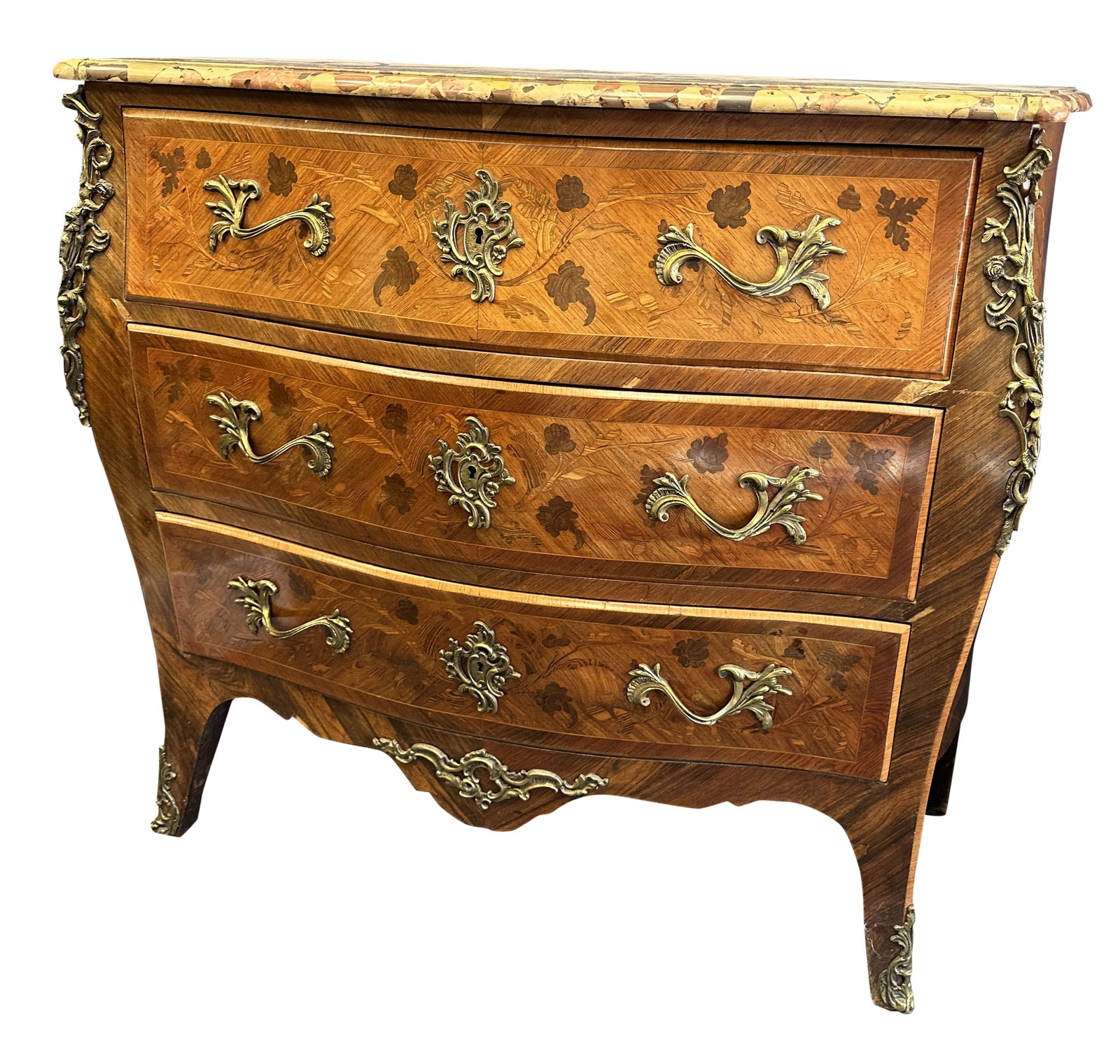 FRENCH 19TH C. INLAID MARBLE TOP COMMODE (1 of 5)