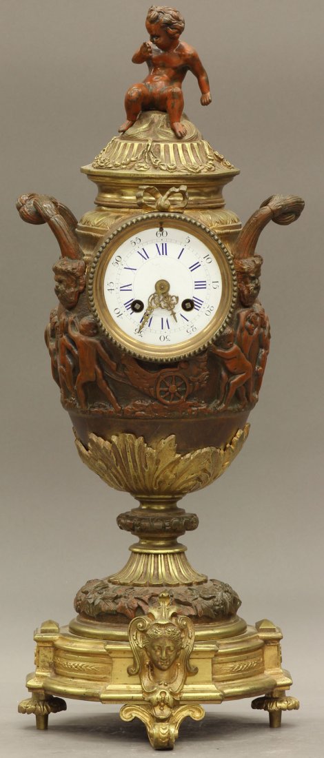 LOUIS XV STYLE FRENCH PATINATED METAL CLOCK circa: LOUIS XV STYLE FRENCH PATINATED METAL CLOCK circa late 19th century height- 21 2/3"
