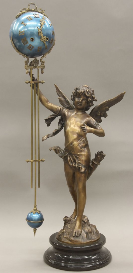 FRENCH BRONZE SWINGER CLOCK circa 20th century he: FRENCH BRONZE SWINGER CLOCK circa 20th century height- 33"